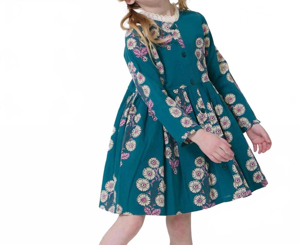 NEW PINK CHICKEN girl's autumn dress in evergreen buttercup floral